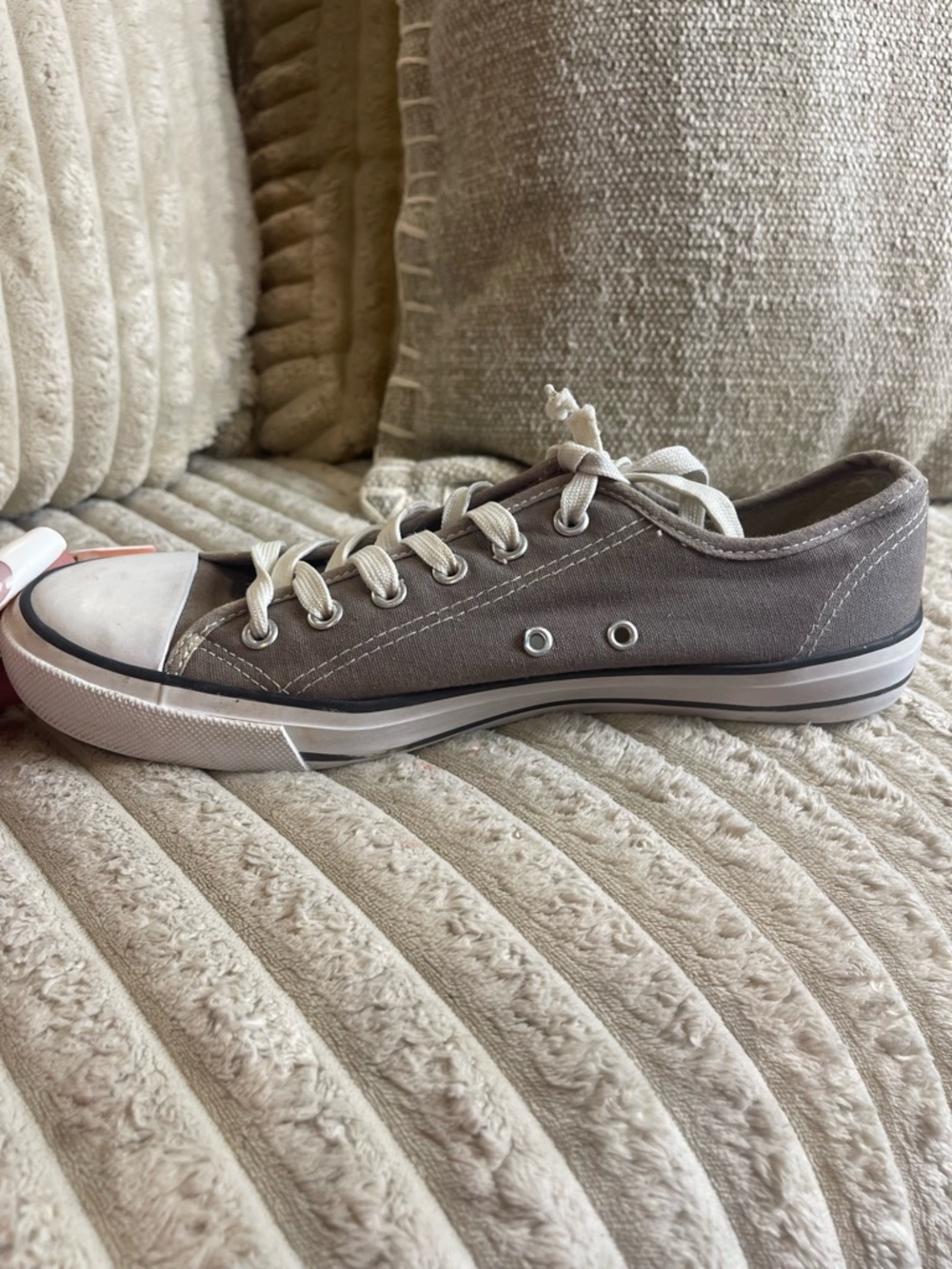 Revolution Taupe Canvas Low-Top Sneakers with White Trim - Picture 7 of 9